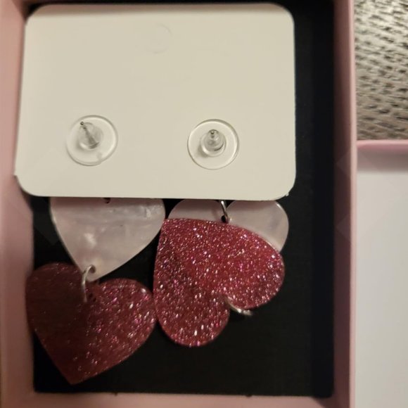 Heart Earrings Dangle Drop Dangling Ladies Girl Pink Valentines Jewelry Gift - Picture 9 of 10